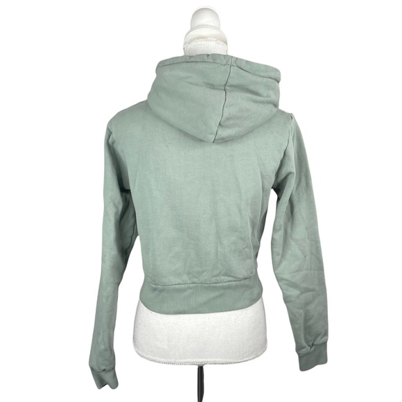 John Galt California Brandy Melville Sage Green Cropped Zip Front Hoodie Pockets - Picture 5 of 9